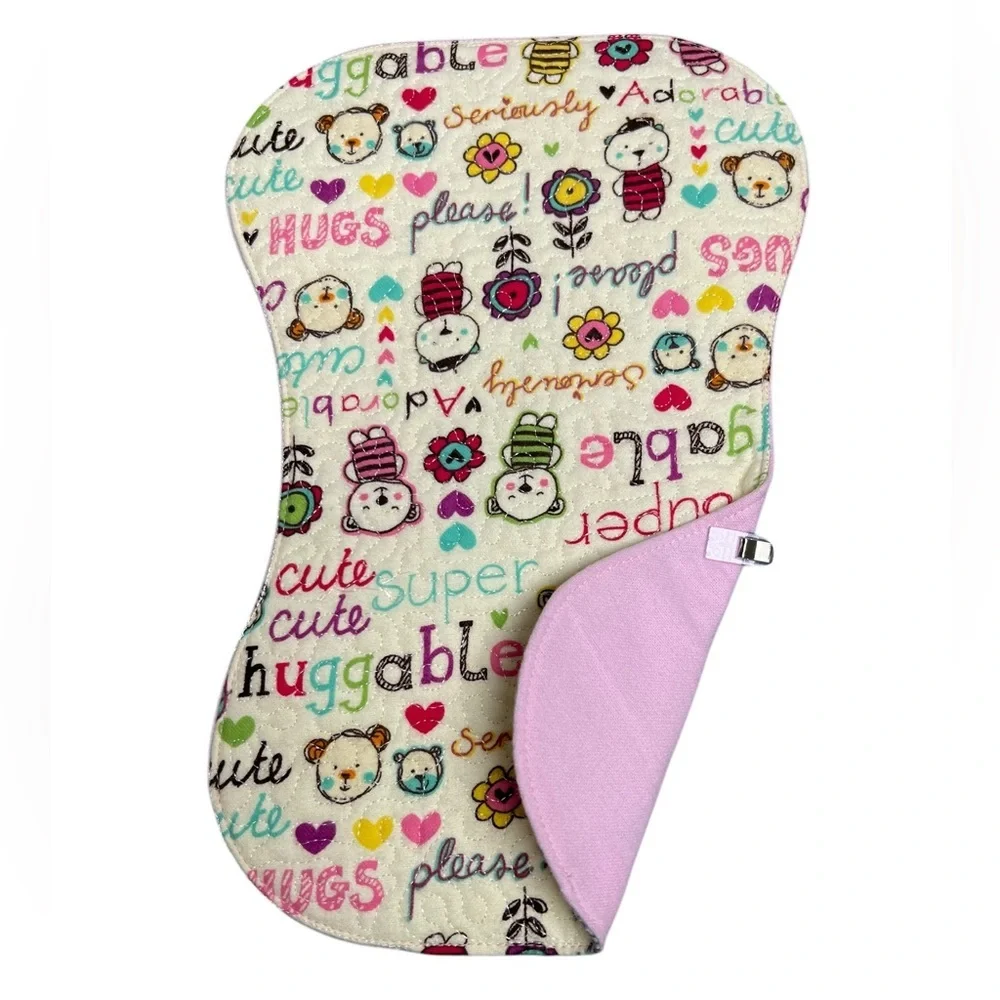 Hand Crafted Baby Burp Cloth Flannel Contoured Padded Fabric Quilted Reversible